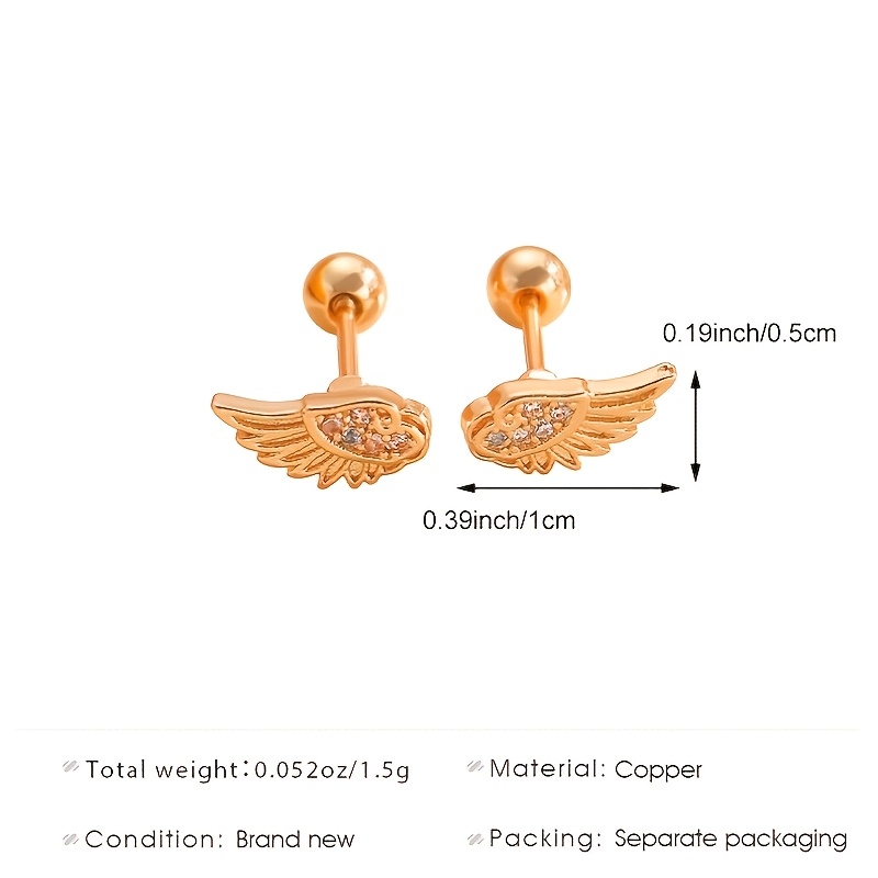 Minimalist Synthetic Zirconia Angel Wings Ear Studs